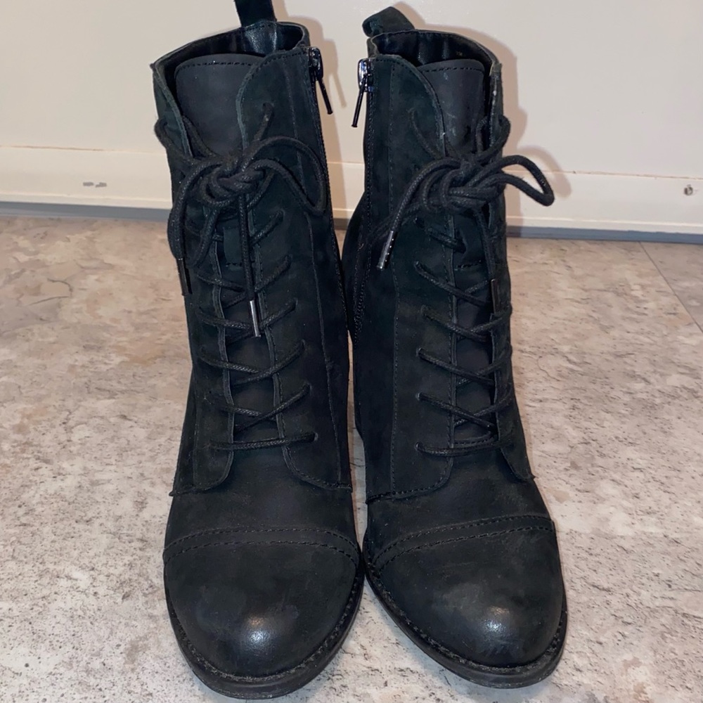 Aldo black nubuck lace-up/zipper leather boots